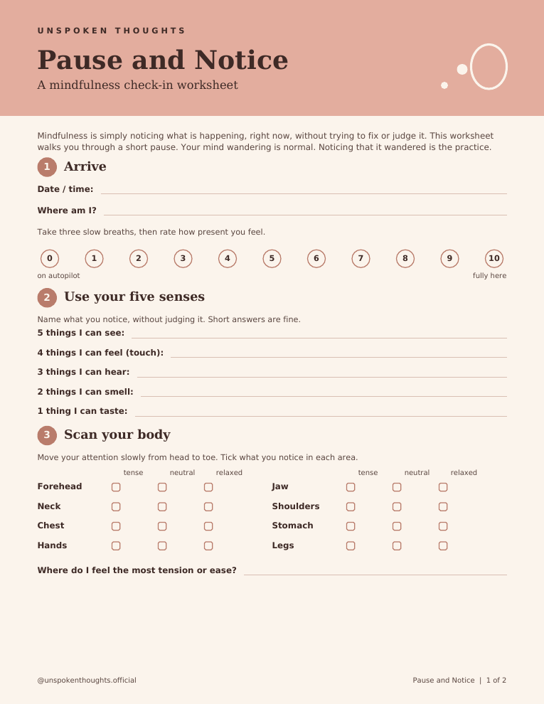 Mindfulness worksheet