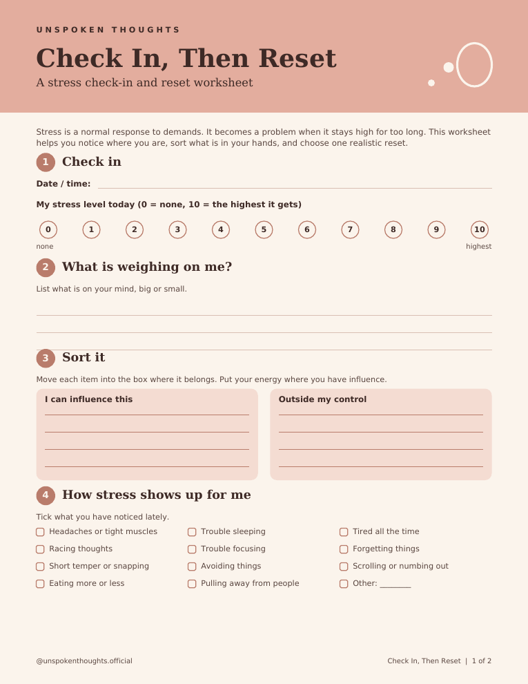 Stress worksheet
